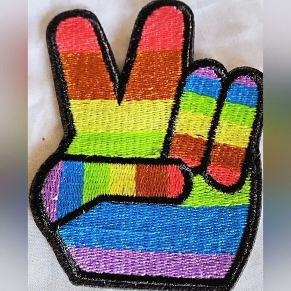 PEACE LGBTQ GAY & LESBIAN Pride Iron-On PATCH BADGE 2.5" x 3.5" Inc SET OF TWO - Picture 1 of 13
